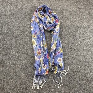 Talbots Floral Scarf Womens OS Blue Pink Yellow Fringe Wrap Cottagecore‎ Spring